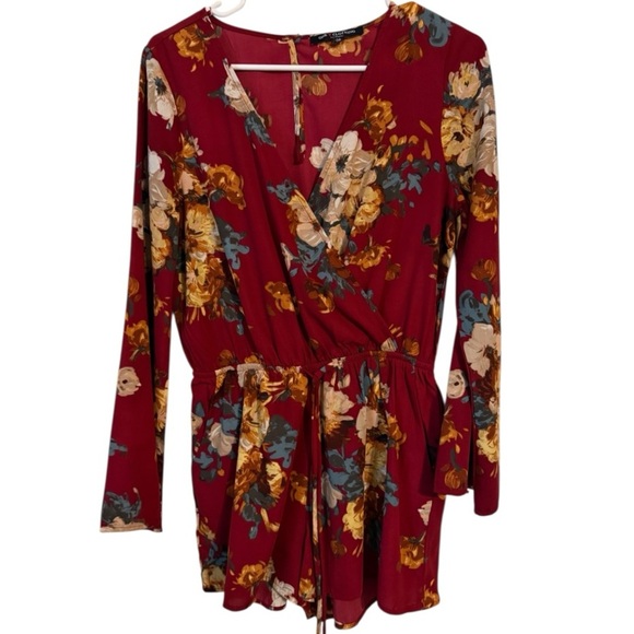 🌹ONE CLOTHING FLORAL DRAWSTRING WAIST V NECK ROMPER - Picture 1 of 6